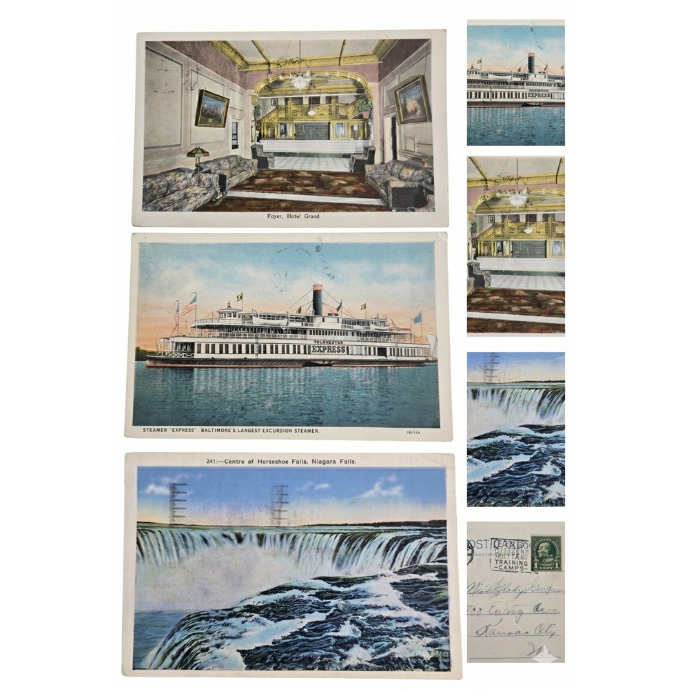 Lot‎ 3 Vintage Linen Postcards 1930s Baltimore Steamer NYC Hotel Niagara Falls